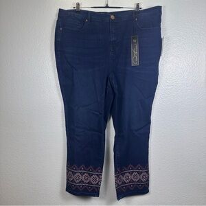 DG2 by Diane Gilman Dark Blue Embroidered Ankle Jeans